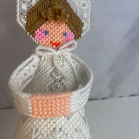 Cross Stitch Angel Tree Topper Plastic Canvas COMPLETE VTG Christmas Holiday - Picture 5 of 9